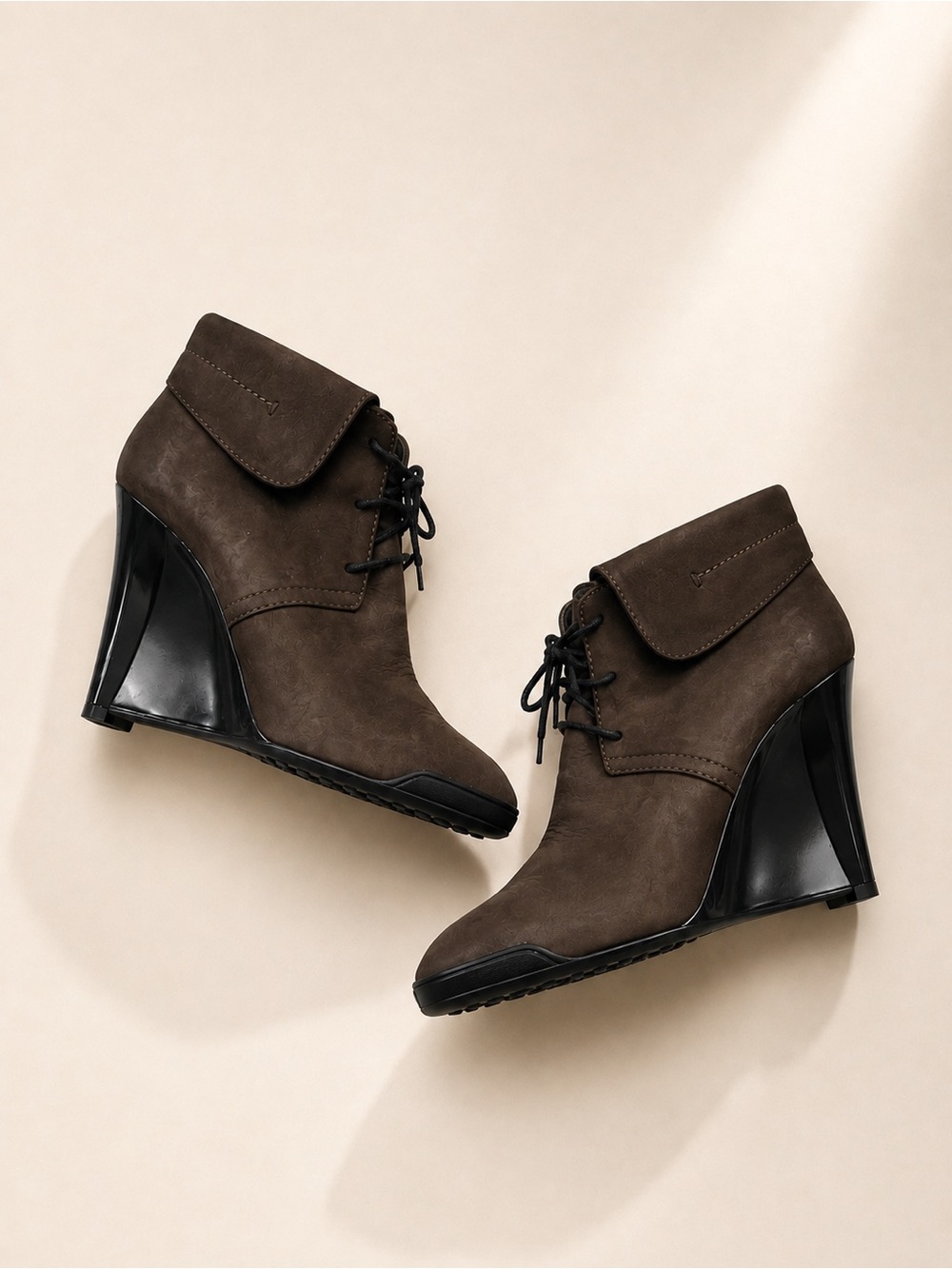 TOD’S Chocolate Brown Suede Wedge Ankle Booties Size 37 (Fits 6–6.5)